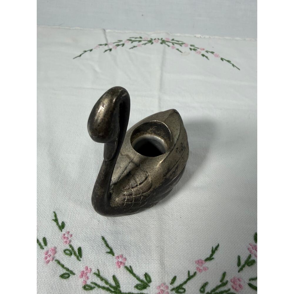 Vintage Silver Plated Swan Candle Holder, 1980s 1990s Swan Taper Candlestick - Picture 3 of 4